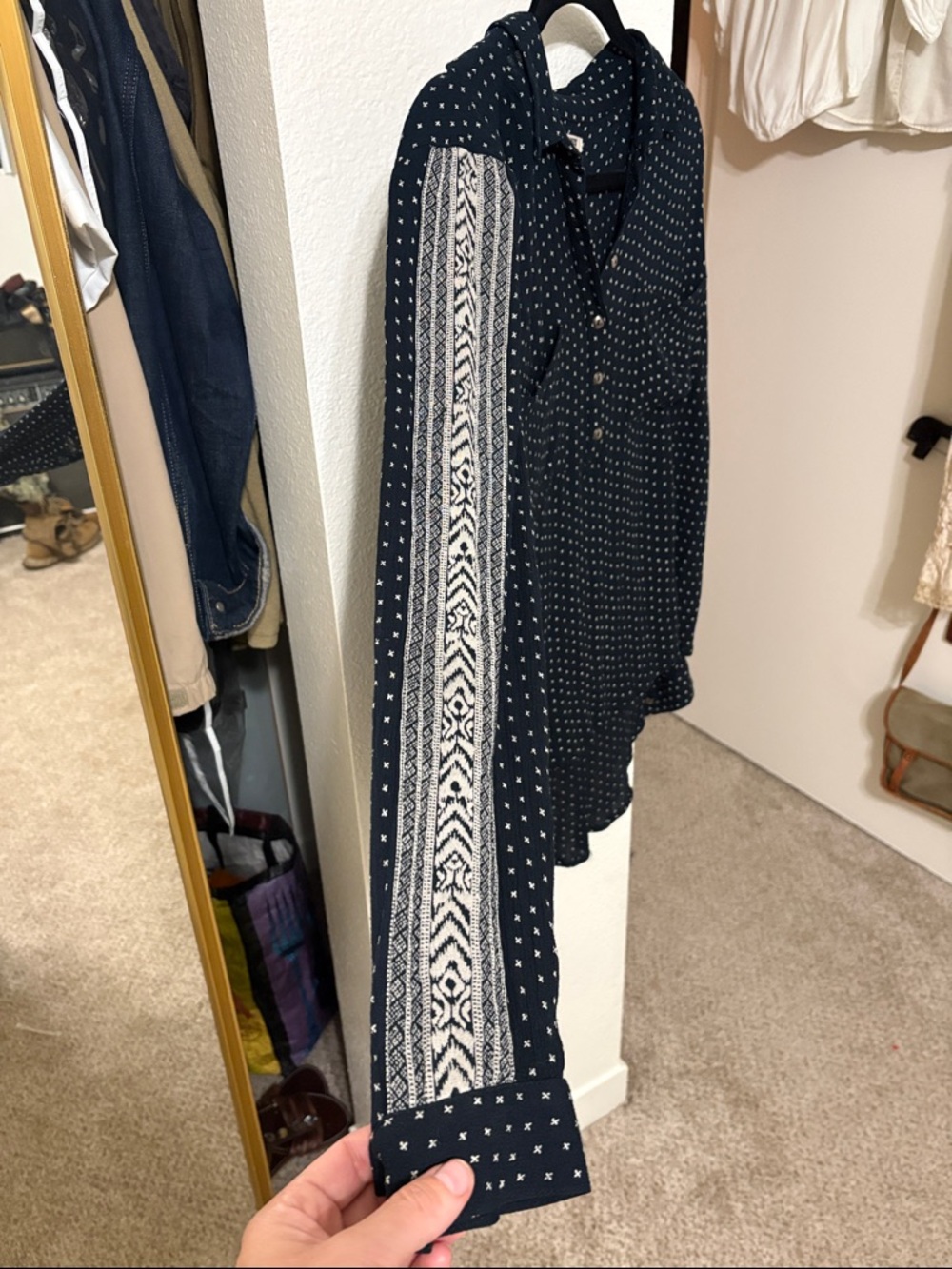 Amuse Society Navy Button-Front Tunic with Tiny White Cross Print - Picture 2 of 5